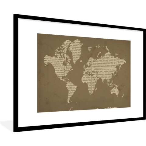Fotolijst incl. Poster - Wereldkaart - Boek - Bruin - 120x80 cm - Posterlijst