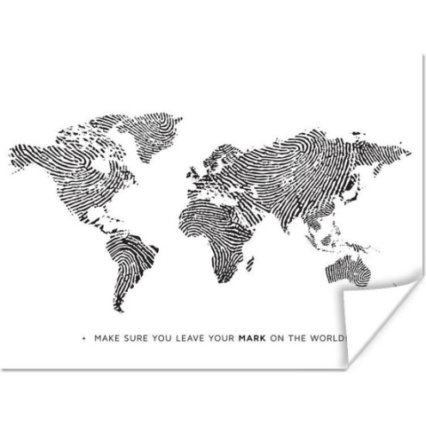 Poster Wereldkaart - Zwart - Vingerafdruk - 160x120 cm XXL