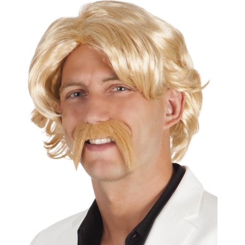 8 stuks: Pruik Chuck - blond met snor