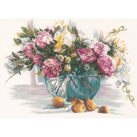 borduurpakket PN0162299 stilleven, bloemen in glazen vaas