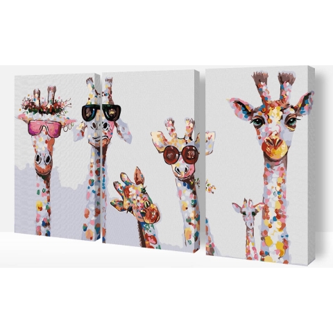 Schilderen Op Nummer Volwassenen DIY Paint By Number Compleet Hobby Pakket op Frame met Vernis - ®Arty Bee - Giraffes Party - 3x40x50cm