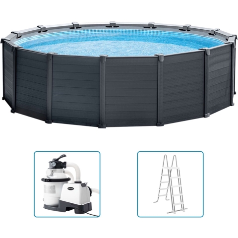 Intex Graphite Panel Pool 478x124 cm met zandfilter, ladder, afdek- en grondzeil - Model 2022