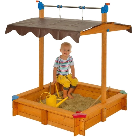 Zandbak Felix | L 100 x B 100 x H 120 cm | Houten zandbak met schuifdak | eenvoudig kit-systeem