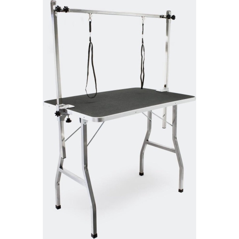 Honden Trimtafel met dubbele aanlijnoptie, 760 mm hoog, Inklapbaar; Kniptafel - Wastafel met dubbele lus zwart / grijs - Verzorgingstafel voor huisdieren - Multistrobe