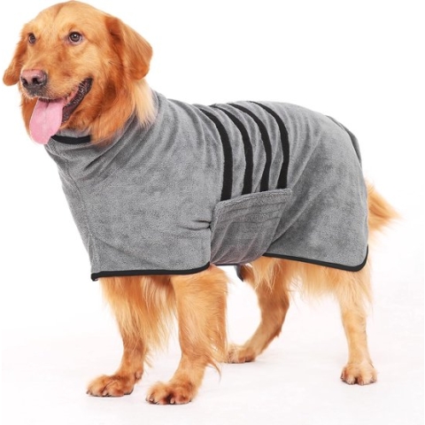 Lexium Hondenbadjas - Maat XL - Grijs & Zwart - Badjas Voor Honden - Honden Badjas
