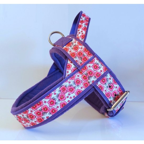 T tuig paars roze bloemen anti trek hondentuig