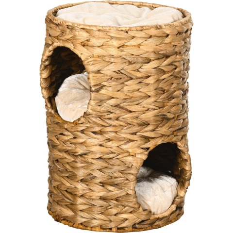 ALLGoods. Krabton voor Katten – Krabpaal Met Twee Verdiepingen – Kattenmand met Kussens - Beige