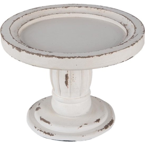 Clayre & Eef Etagère Ø 24x18 cm Wit Hout Rond Taartplateau op voet