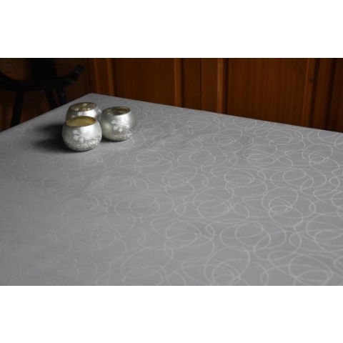 Jacquard Geweven Gecoat Luxe Tafellaken - Tafelzeil - Tafelkleed – Grijs - Lichtgrijs - Cirkels - Rechthoekig - 140 cm x 280 cm