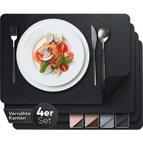 Placemats gemaakt van PU-Leer - Set van 4 Tweekleurig zwart/zwart - Placemat afveegbaar 43x30cm lederlook - afwasbare placemats imitatieleer - placemats