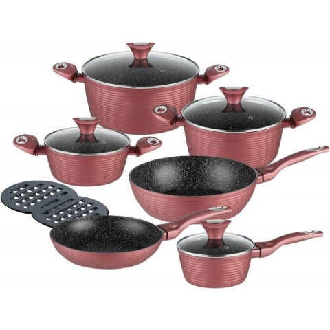 Klausberg 7423 pannenset - 12 delig - Gesmeed Aluminium - Rood/Rose - Alle warmtebronnen