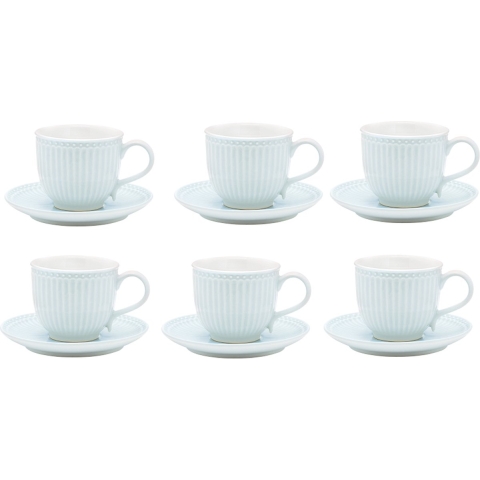 Kop en Schotel set van 6 - GreenGate Alice lichtblauw 225 ml - Porselein - Kop & Schotel
