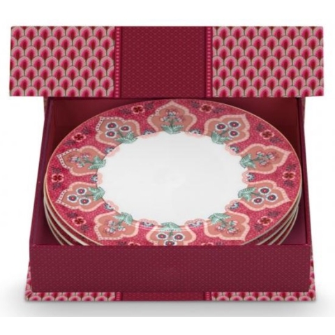 Pip studio oriental flower festival dark pink cadeauset van 4 ontbijtborden 21cm