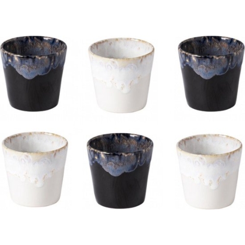 Cactula Costa Nova  - servies - lungo kop - Grespresso - Set van 6 in 2 kleuren - Chique - Zwart / Wit  aardewerk -  H 7,5 cm