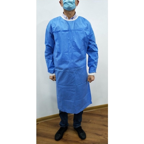 50 Stuks - Voordeelpakket - ISOLATIESCHORT BLAUW SS - Lange Mouwen met Tricot Manchet - Waterafstotend - Non Woven |- Medisch Schort - One Size