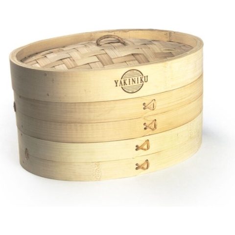 YAKINIKU - Stoommandje Bamboe - Stoommand - Stoommand - Tweedelig Met Deksel - 21x17,5cm - Dim Sum - Rijst Stoommanden -