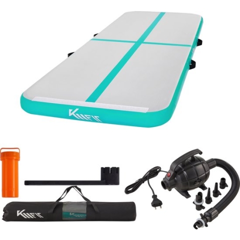 KM-Fit Airtrack - Turnmat - 4 m - Gymnastiekmat Opvouwbaar - Incl. elektrische pomp & patch kit - Mintgroen