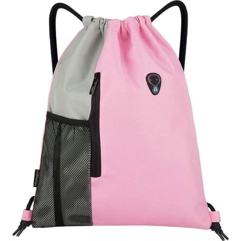 Gymtas met trekkoord, voor sport, reizen, trekkoord, waterafstotend, nettas voor waterfles, lichte rugzak met opening voor hoofdtelefoon voor mannen en vrouwen