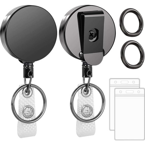 2-delige uittrekbare sleutelhanger, geïsoleerde sleutelhanger, uittrekbaar met [karabijn] [ID-kaartbadge-clips] [sleutelkaarten] kaarthouder, ID-kaarthouder, intrekbare staaldraad