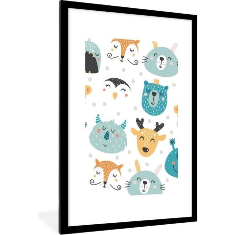 Fotolijst incl. Poster - Dieren - Kinderen - Patronen - Jongens - Meisjes - Baby - Kind - 60x90 cm - Posterlijst