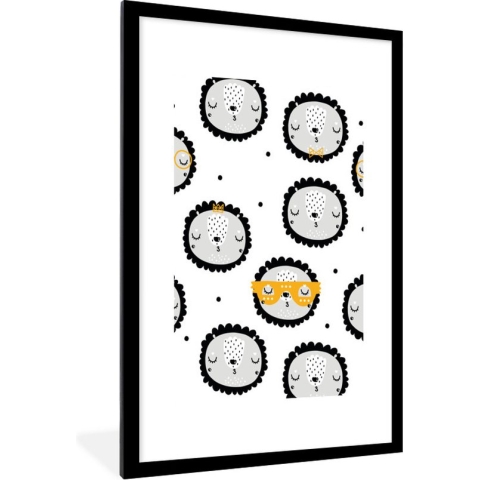 Fotolijst incl. Poster - Leeuw - Patroon - Kind - Jongens - Meisjes - Baby - 60x90 cm - Posterlijst