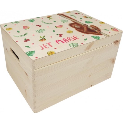 World of Mies memorybox aap met naam - Houten herinneringskist 30 x 40 x 23 cm - met handvaten - hoogwaardige kleurenprint in het hout - handgeschilderd design door Mies