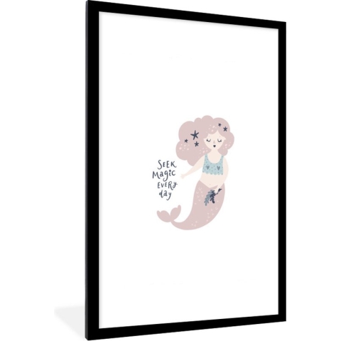 Fotolijst incl. Poster - Zeemeermin - Magie - Quotes - Meisjes - Baby - Meiden - Kids - 80x120 cm - Posterlijst