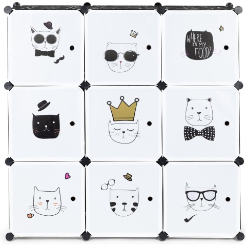 Speelgoedkast - 110x110x37 cm - 9 Deuren - zwart,wit - katjes