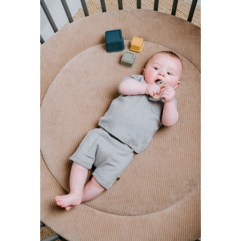 Baby's Only Boxkleed rond Sense - Parklegger - Speelkleed - Clay - Ø90 cm - Zachte rib corduroy stof - Extra dik - Boxmatras - Tweezijdig te gebruiken