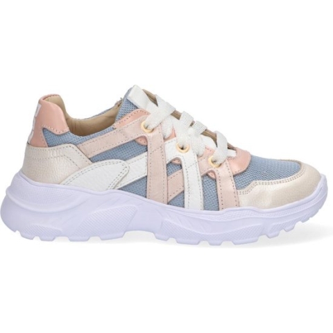Braqeez 421281-596 Meisjes Lage Sneakers - Roze/Blauw - Leer - Veters