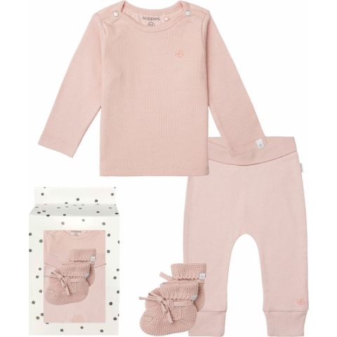 Noppies - Cadeausetje - Newborn - Cadeaudoosje met Kledingset - Kraamcadeau - Babyshower - 3delig - Broek Naura - Shirt Natal - Slofjes Nelson - Rose Smoke - Maat 56