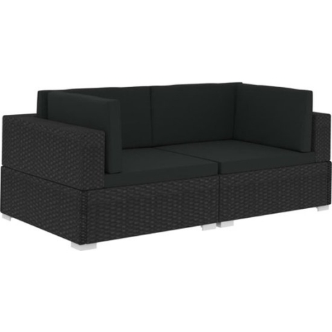 vidaXL-Hoekbanken-2-st-met-kussens-poly-rattan-zwart