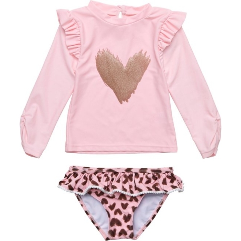 Snapper Rock - UV Zwemset voor baby's en kinderen - Lange mouw - Wild Love - Roze - maat 12-18 (76-83cm)