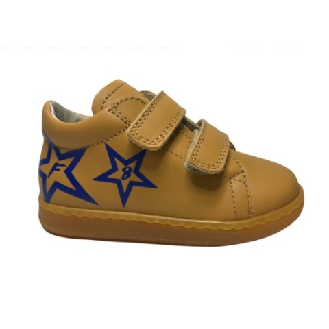 Falcotto velcro's blauwe steren lederen sneakers Avery okergeel Mt 20