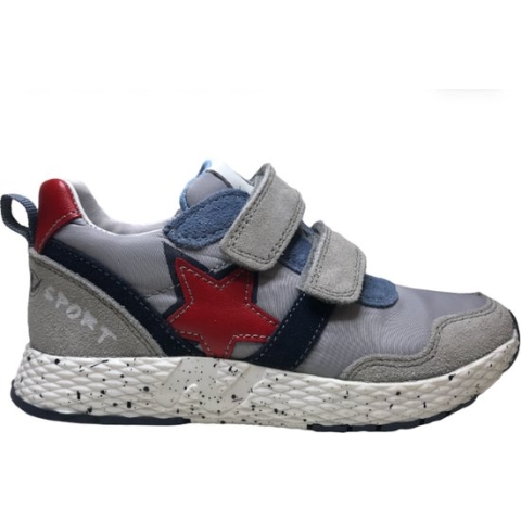 Naturino Mt 21 velcro's rode ster lederen sportieve sneakers Luan grijs