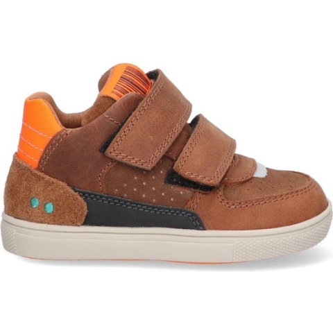 Bunnies JR 223802-513 Jongens Lage Sneakers - Bruin/Oranje - Leer - Klittenband