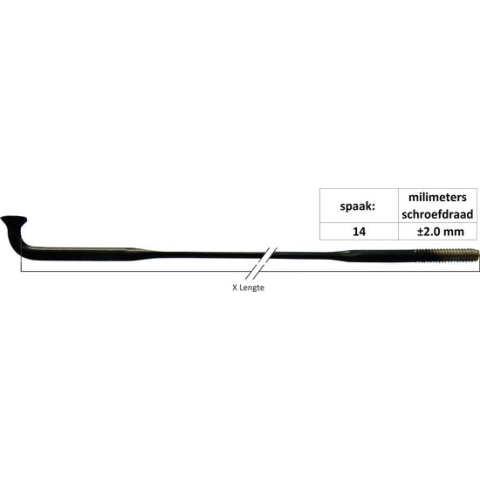 Spaak 14-242 CX RAY zwart met nippel platte-spaak p/20