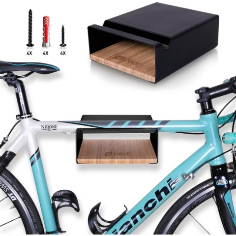 pedl - Fiets Ophangsysteem - Muurbeugel Racefiets - Fietsbeugel Bamboo Hout - Ophangbeugel voor MTB e-bike stadsfiets