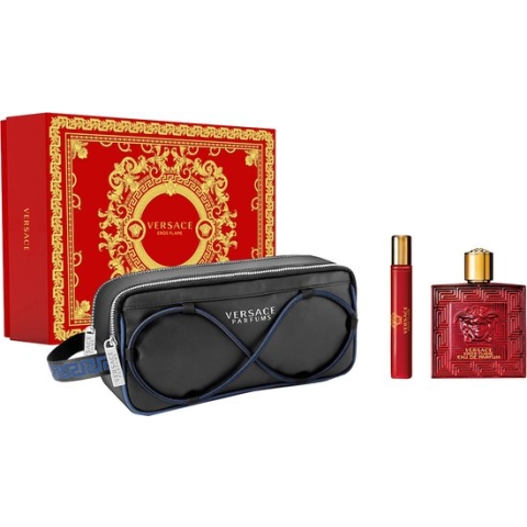 Versace Eros Flame Giftset - 100 ml eau de parfum spray + 10 ml eau de parfum spray + toilettas - cadeauset voor heren