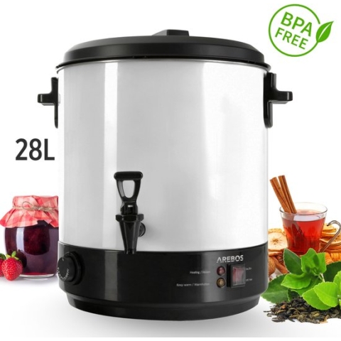 AREBOS Inmaakketel - 2500W - met glühwein functie - Inclusief thermostaat - Temperatuur van 30-110°C - Met thermostaatkraan - 28 liter