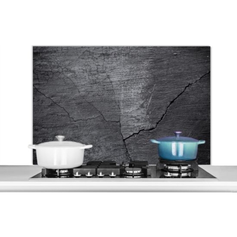 Spatscherm keuken 100x65 cm - Kookplaat achterwand Beton - Zwart - Scheur - Muurbeschermer hittebestendig - Spatwand fornuis - Hoogwaardig aluminium