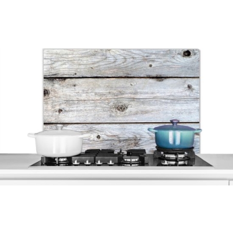 KitchenYeah - Spatscherm keuken - Wanddecoratie - Plank - Hout - Wit - Structuur - Keuken - Muurbeschermer - 90x60 cm