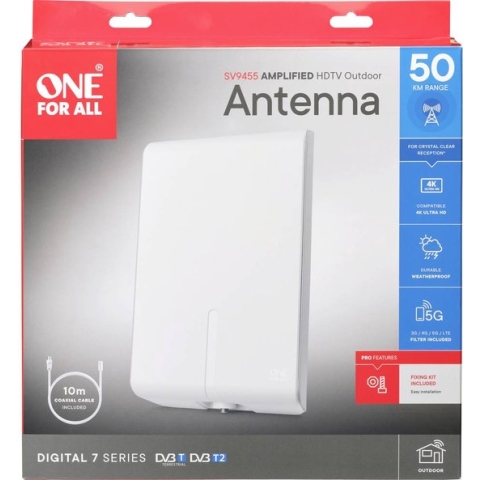 One For All SV 9455-5G Passieve DVB-T/T2 platte antenne Buiten Wit