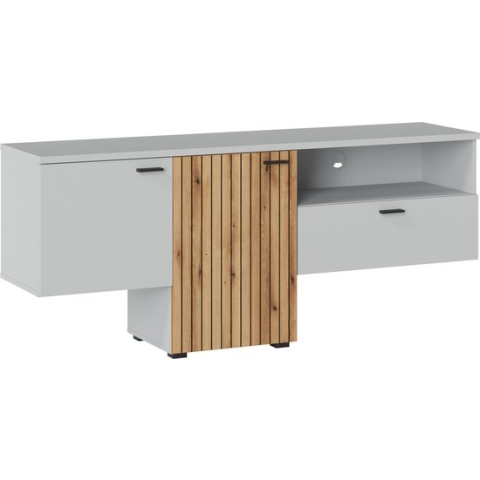 VERO F01 TV-meubel, vloerkast met planken en lade Breedte 160 cm grijs / eikenkust coast evoke.
