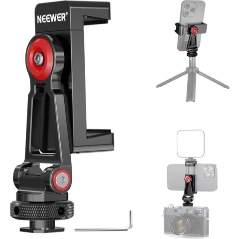 Neewer® - Metalen Telefoonstandaardadapter met Cold Shoe Basis - 360° Telefoonhouder met 2 Cold Shoe Houders voor Videolicht en Microfoon voor Vlogging - Universeel compatibel met iPhone, Samsung, Huawei - Model PA001
