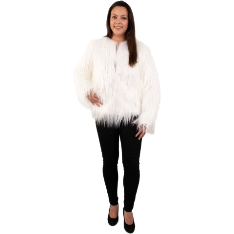 PartyXplosion - Eskimo Kostuum - Langharige Yeti Jas Met Lampjes Vrouw - Wit / Beige - Maat 36-38 - Kerst - Verkleedkleding