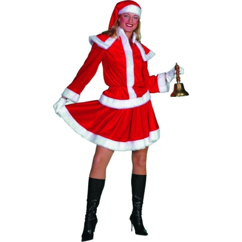 Wilbers & Wilbers - Kerst & Oud & Nieuw Kostuum - Kerstvrouw Jingle Bells Fluweel Kostuum - rood - Maat 38 - Kerst - Verkleedkleding
