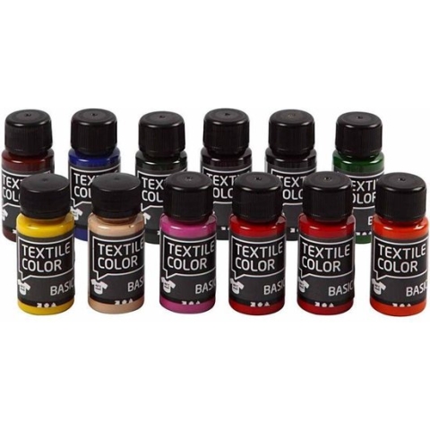 Creotime Textile Color - Assortiment, basis kleuren, 12x50 ml