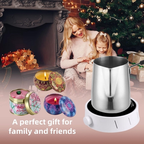 Wasmeltpot voor kaarsen, doe-het-zelf kaarswassmeltpot met thermometer, draagbare wassmeltset, 600 W, complete starterset voor het maken van kaarsen, wassmeltapparaat voor slaapzalen