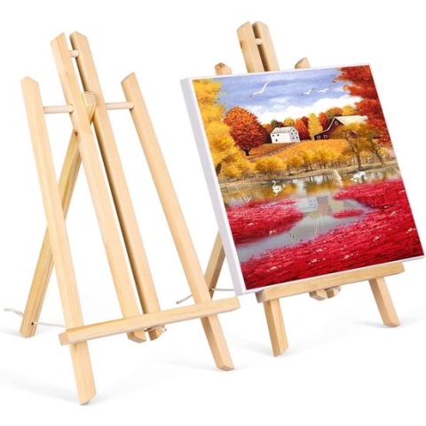 Viesap Ezels, 2 stuks houten schildersezel, 40 cm fotostandaard van massief hout, display-/tafelezel, inklapbaar en ruimtebesparend, decoratieve standaard, ezel voor kinderen, voor schilderijen, kinderkunst en handwerk.